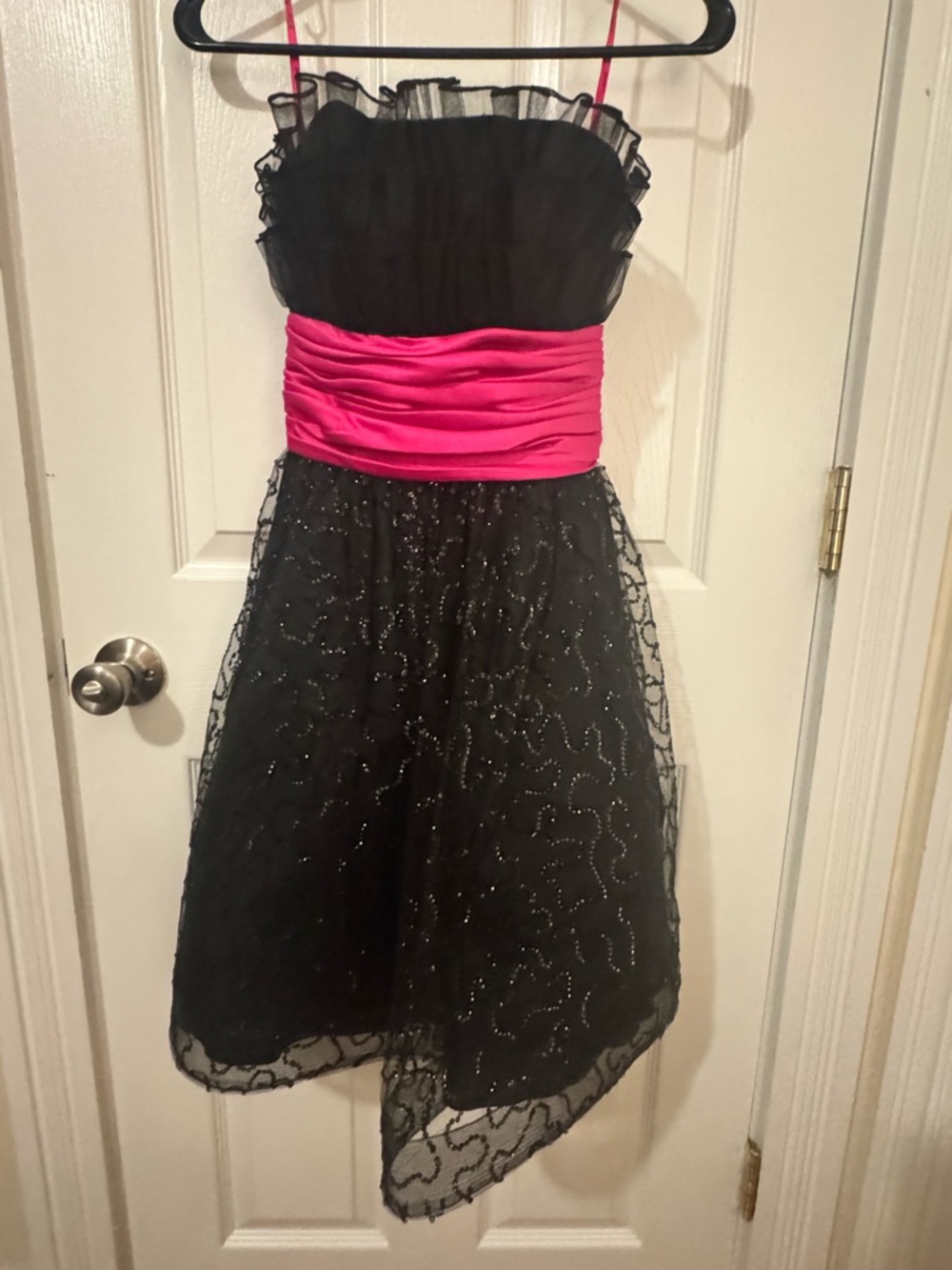 Betsey Johnson Black Dress with Hot Pink Sash Prom Cocktail
